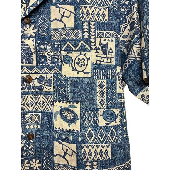 Royal Creations Hawaiian Made Shirt Blue Floral Sea Turtle Ocean Print Men’s L - Picture 3 of 5